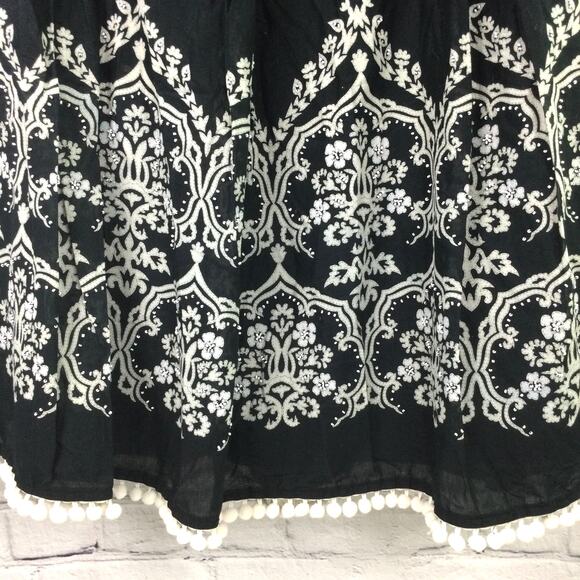 Ann Taylor LOFT Floral Beaded Pleated Pom Pom Hem A-line Skirt Black Size 10 - Picture 2 of 9